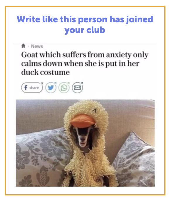 Write like this person joined club goat duck story prompt