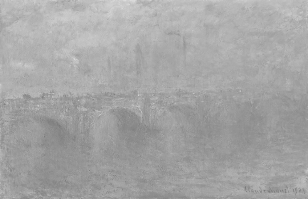 Waterloo bridge painting with colour removed so all that is visible is shadows under bridge