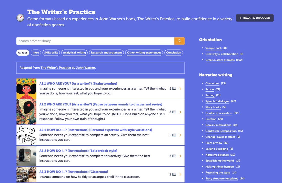 The Writer's Practice prompts