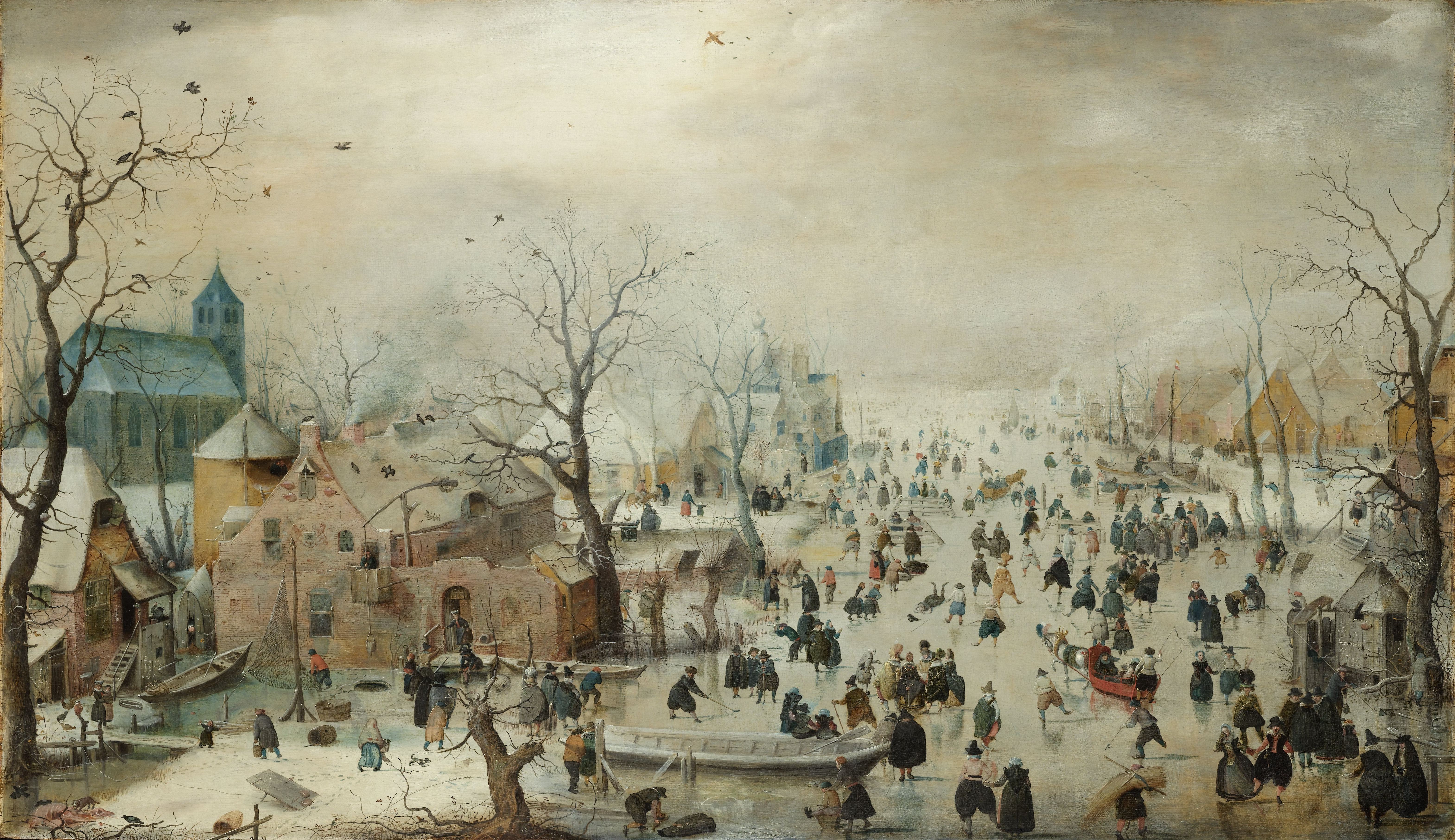 People skating on the ice in a Dutch winter