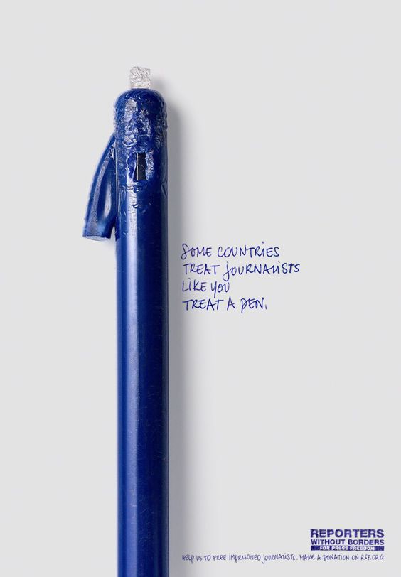 Print ad Reporters without borders chewed pen