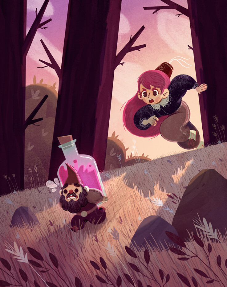 character chases gnome with potion through forest teo-skaffa-site (2)