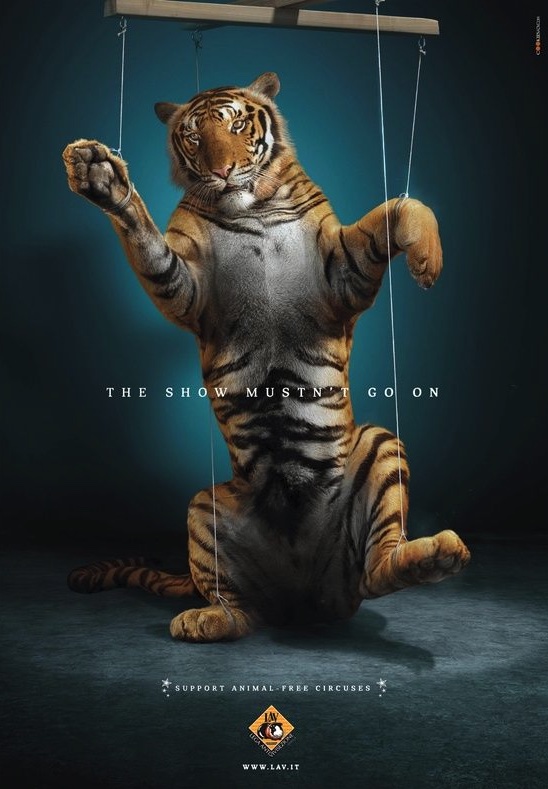 Print ad Animal free circuses tiger puppet