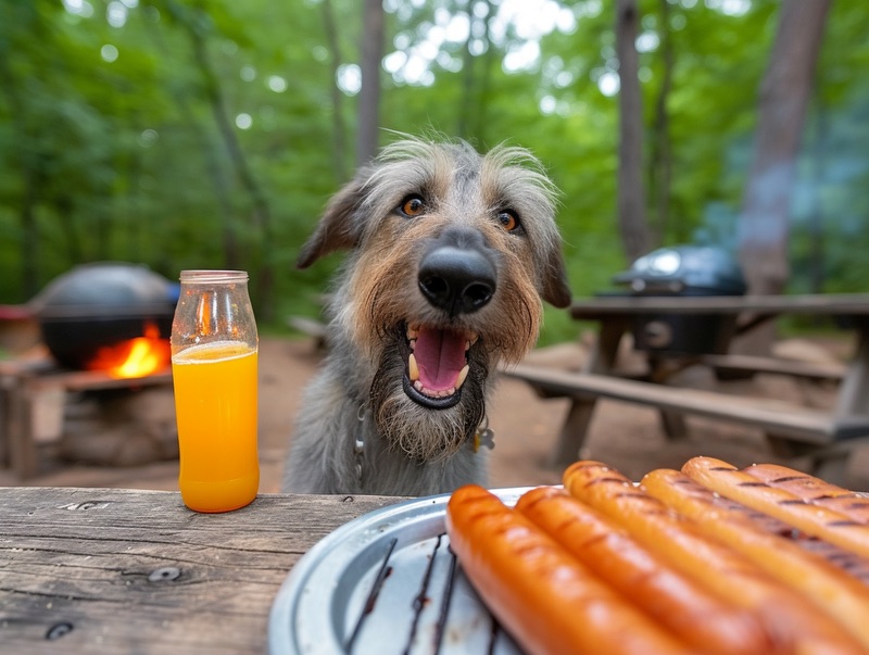 Funny Irish wolfhound begging for hotdogs