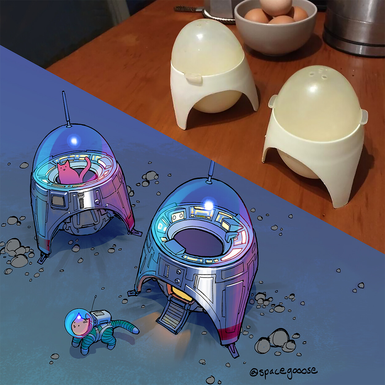 Egg cups as inspiration for space pods