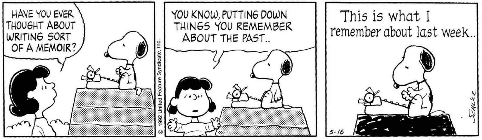 Snoopy writing a memoir