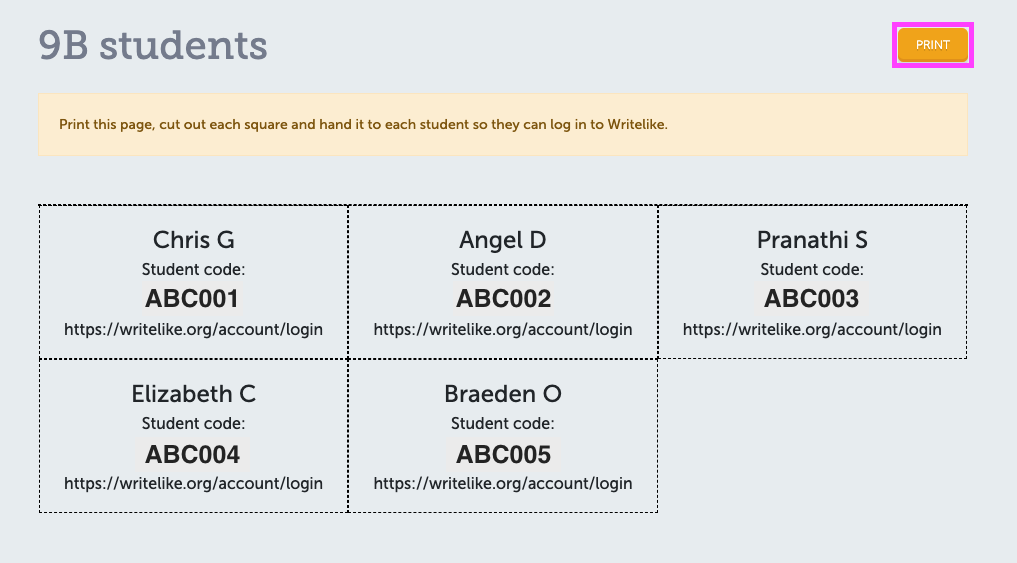 Screenshot How to Print Student Codes
