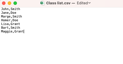 Screenshot of a CSV