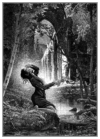 Frankenstein's monster in the forest by John Coulthart