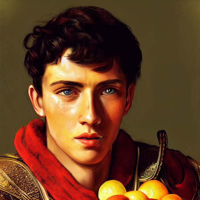 Frankenstories_handsome_young_Roman_General_eating_a_juicy_apricot