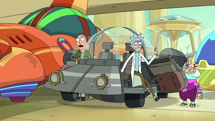 Wide shot of Rick and Jerry from Rick and Morty
