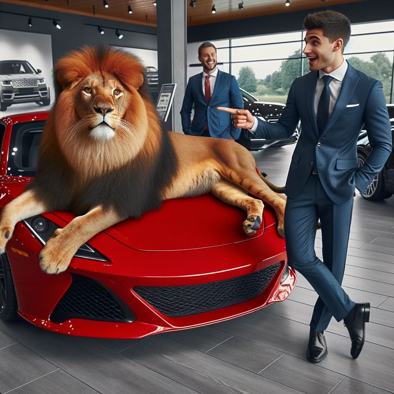 A photo of a luxury car showroom with sleek sports cars on display